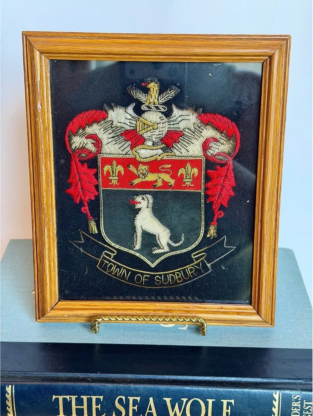 Vintage Town of Sudbury England Coat of Arms Embroidery Framed Wall Art